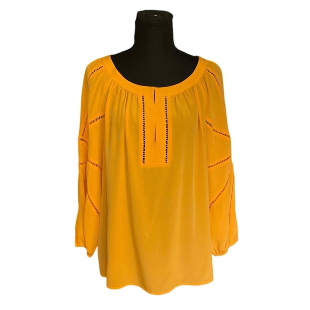 Trina Turk Yellow Silk Peasant Blouse Lightweight Career Wear Size S